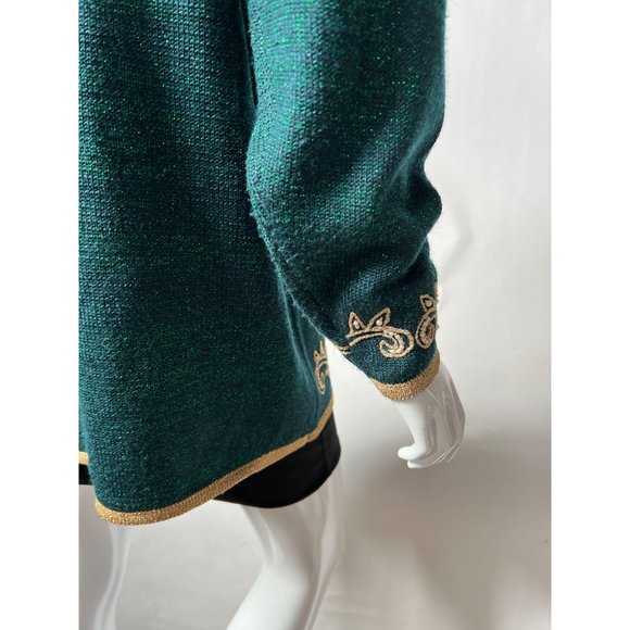 Jaclyn Smith Beaded and Embroidered Cardigan Sweater M Green, Gold Metallic Th - Picture 16 of 16